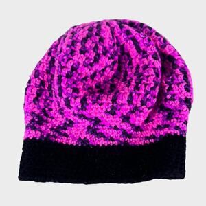Hand Made Crochet Purple Black Womens Hat Beanie